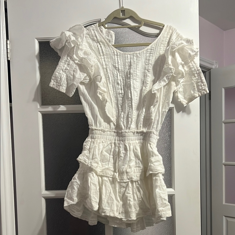 White Ruffled Short Sleeve Dress